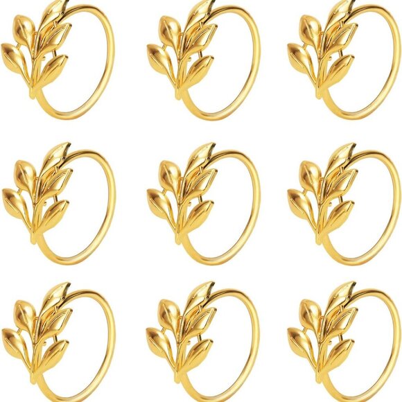 Set of 20 Leaf Napkin Rings Metal Gold Napkin Holder Table Napkin Rings for Dinn - Picture 1 of 7